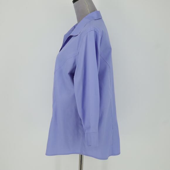 Chicos Top 2 Womens Large 12 Blue Cotton Blouse No Iron Button Up Office Career - Picture 11 of 13